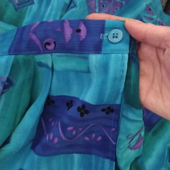 VTG 90s Turquoise Purple Printed Ultra High Rise Satin Mom Shorts Large - Picture 9 of 12